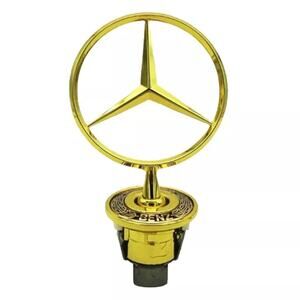 Gold Mercedes Bonnet Raised Star Emblem Badge Chrome C E S CLK Class 44mm